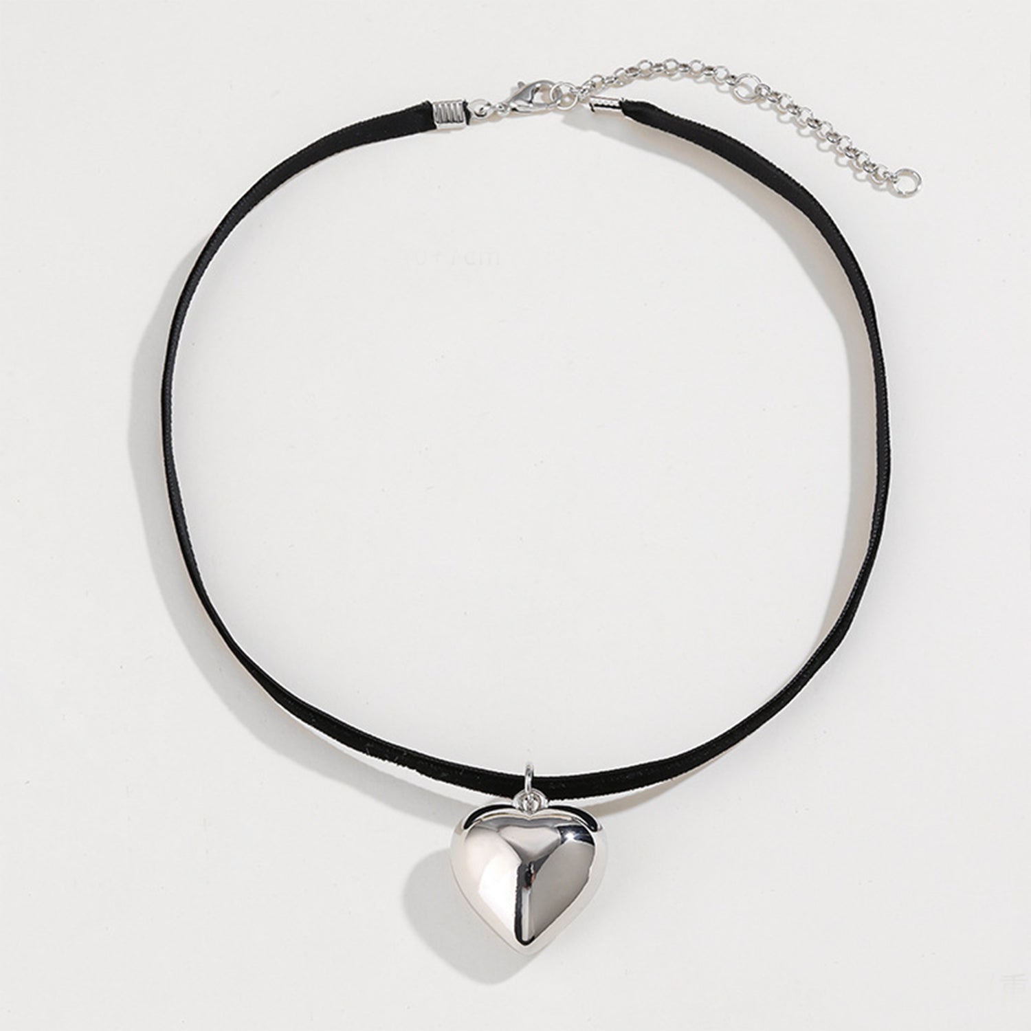 Heart Pendant Velvet Rope Choker Necklace Silver One Size Necklaces - Tophatter Daily Deals