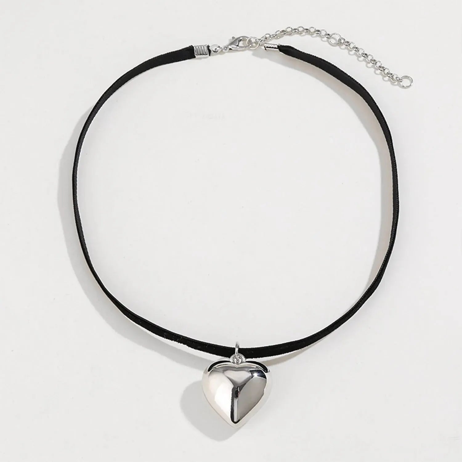 Heart Pendant Velvet Rope Choker Necklace Silver One Size Necklaces - Tophatter Daily Deals