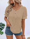 Ruffled Notched Short Sleeve T-Shirt Camel Women's T-Shirts - Tophatter Daily Deals