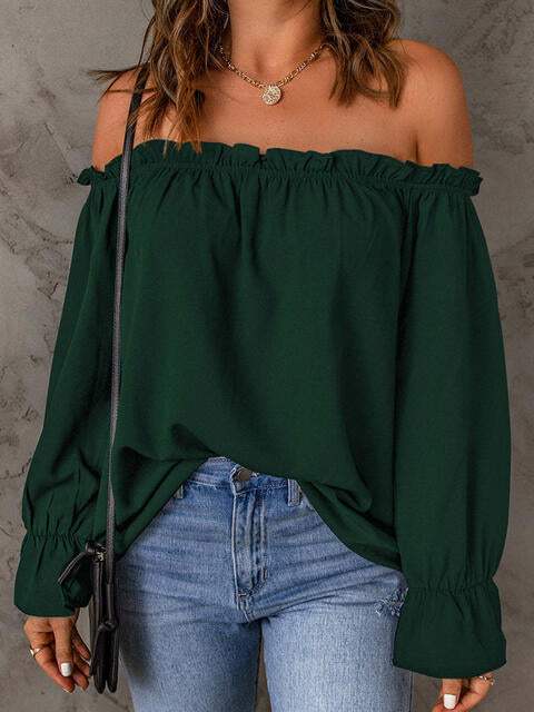 Off-Shoulder Flounce Sleeve Blouse Blouses - Tophatter Daily Deals