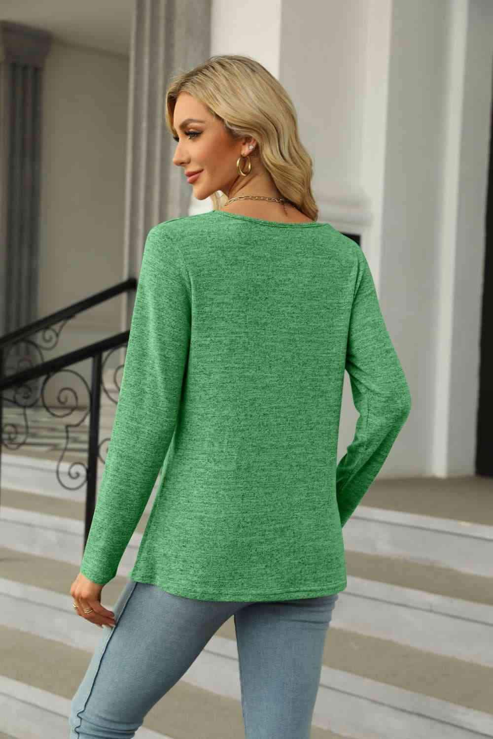 Square Neck Long Sleeve Slit T-Shirt Women's T-Shirts - Tophatter Daily Deals