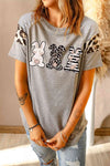 Easter Rabbit Graphic Striped Leopard Raglan Sleeve Tee Gray Women's T-Shirts - Tophatter Daily Deals