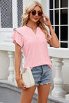 Eyelet Notched Short Sleeve T-Shirt Women's T-Shirts - Tophatter Daily Deals