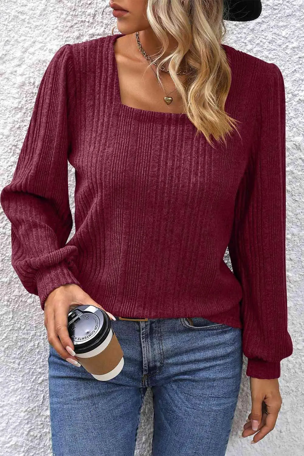 Square Neck Puff Sleeve Blouse Blouses - Tophatter Daily Deals