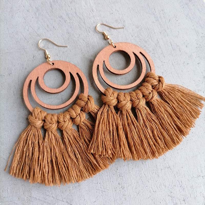 Tassel Detail Geometric Earrings Caramel One Size Earrings - Tophatter Daily Deals