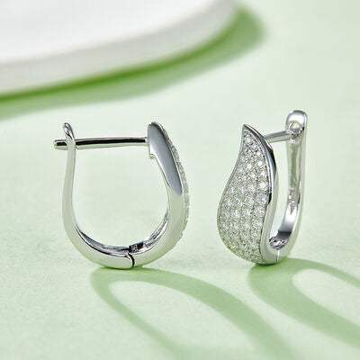 Moissanite 925 Sterling Silver Leaf Huggie Earrings Silver One Size Moissanite - Tophatter Daily Deals