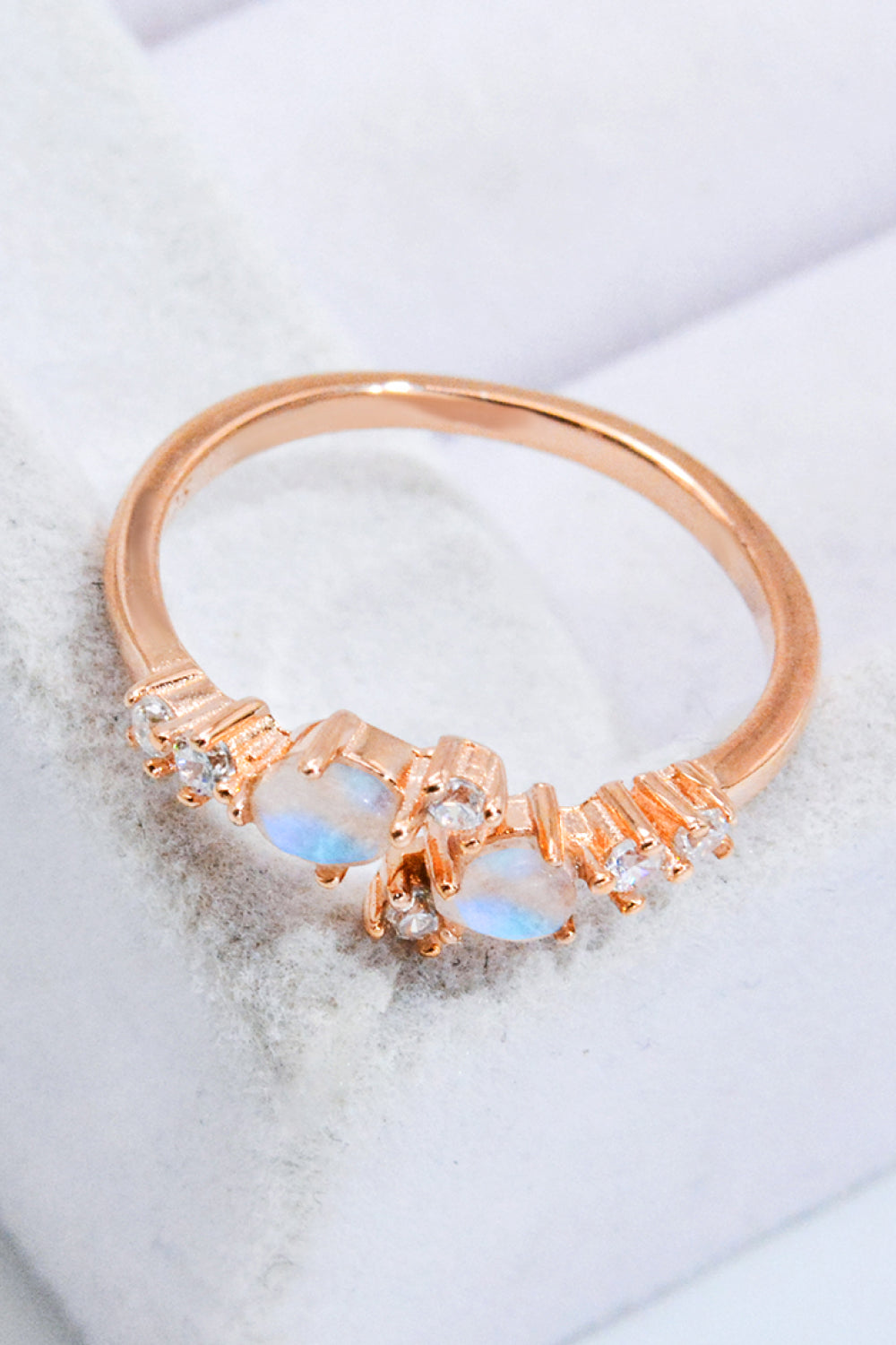 Natural Moonstone and Zircon Open Ring - Tophatter Deals