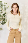 Culture Code Full Size Ribbed Round Neck Long Sleeve Top Vanilla Cream Women's T-Shirts - Tophatter Daily Deals