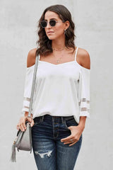 Cold-Shoulder Three-Quarter Flare Sleeve Blouse Blouses - Tophatter Daily Deals