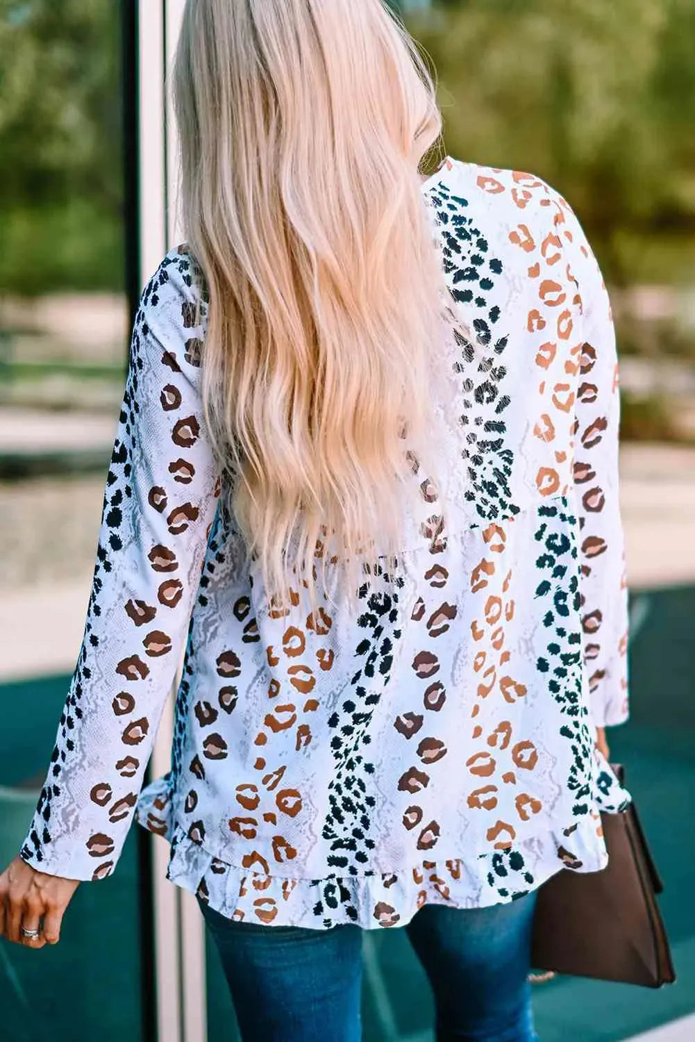 Leopard Ruffle Hem Babydoll Blouse Blouses - Tophatter Daily Deals