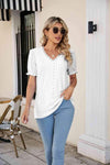 Eyelet Flounce Sleeve Scalloped V-Neck Top Blouses - Tophatter Daily Deals