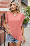 Ruffled Notched Cap Sleeve T-Shirt Women's T-Shirts - Tophatter Daily Deals