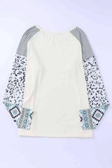 Plus Size Mixed Print Raglan Sleeve Round Neck Top Blouses - Tophatter Daily Deals