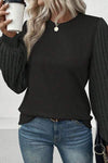 Ribbed Round Neck Long Sleeve Knit Top Blouses - Tophatter Daily Deals