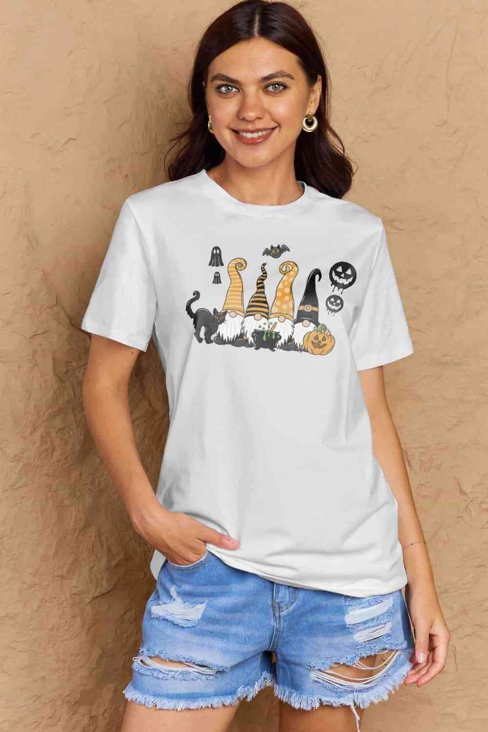 Simply Love Full Size Halloween Theme Graphic Cotton T-Shirt Bleach Women's T-Shirts - Tophatter Daily Deals