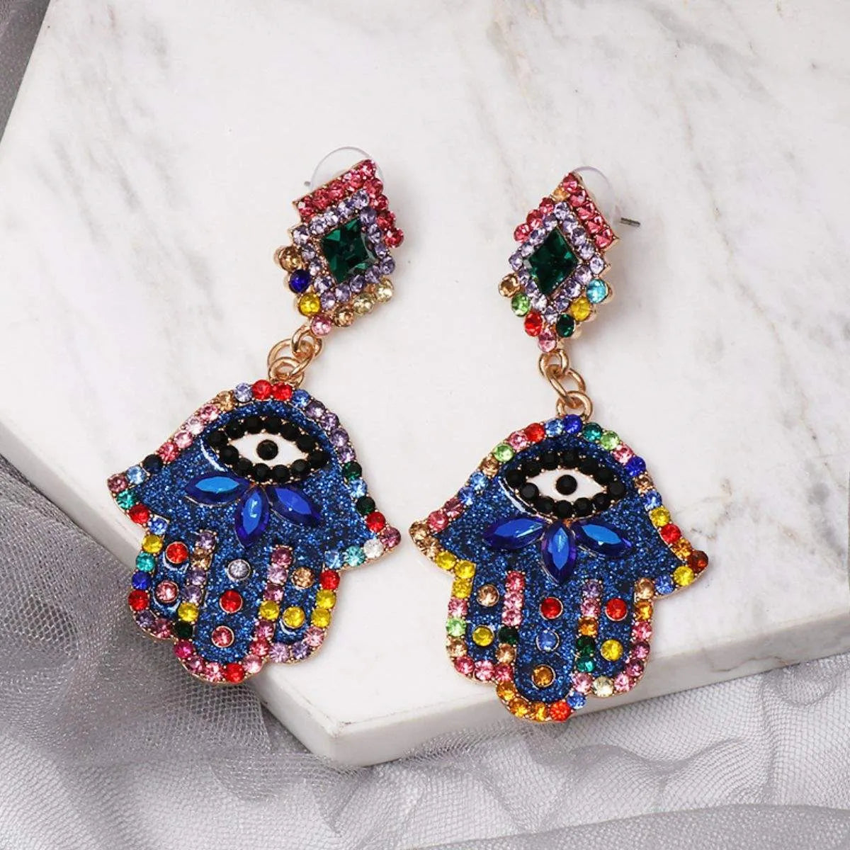 Alloy & Rhinestone Earrings Royal Blue One Size Earrings - Tophatter Daily Deals