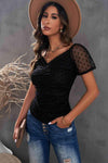 Polka Dot Ruched V-Neck Top Blouses - Tophatter Daily Deals