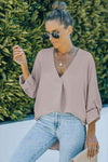 V-Neck Roll-Tab Sleeve Blouse Dust Storm Blouses - Tophatter Daily Deals