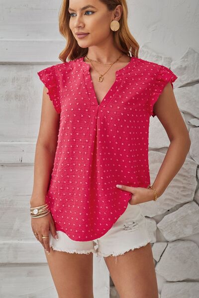 Swiss Dot Ruffled Cap Sleeve T-Shirt Women's T-Shirts - Tophatter Daily Deals