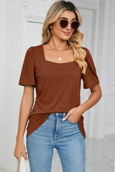 Square Neck Short Sleeve T-Shirt Women's T-Shirts - Tophatter Daily Deals