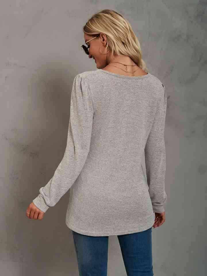 Heathered Square Neck Long Sleeve T-Shirt Women's T-Shirts - Tophatter Daily Deals