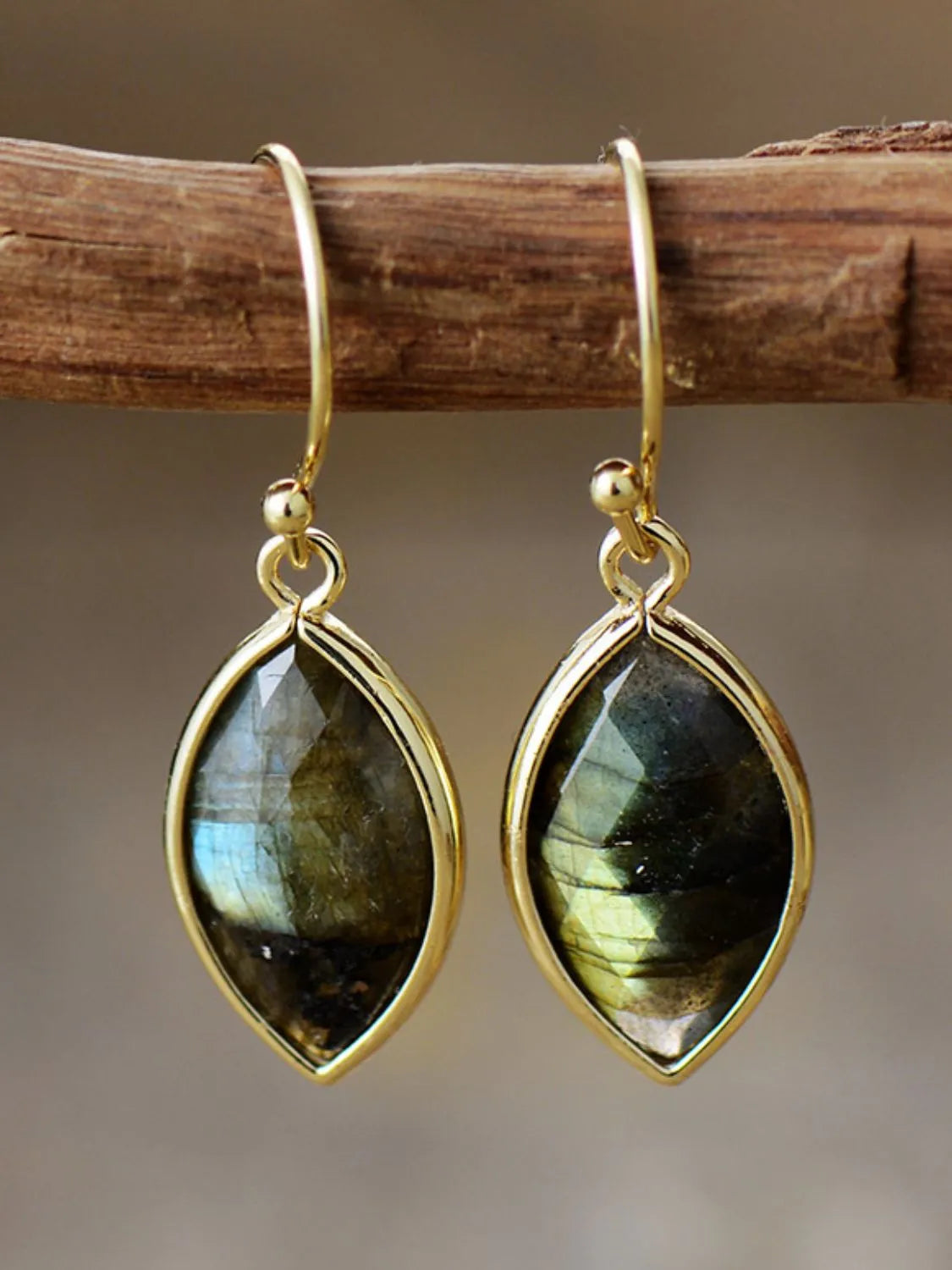 Geometrical Shape Natural Stone Dangle Earrings Army Green One Size Earrings - Tophatter Daily Deals