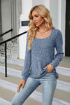 Ribbed Square Neck Long Sleeve T-Shirt Women's T-Shirts - Tophatter Daily Deals