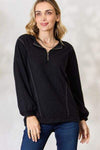 BiBi Half Zip Brushed Terry Long Sleeve Top Blouses - Tophatter Daily Deals