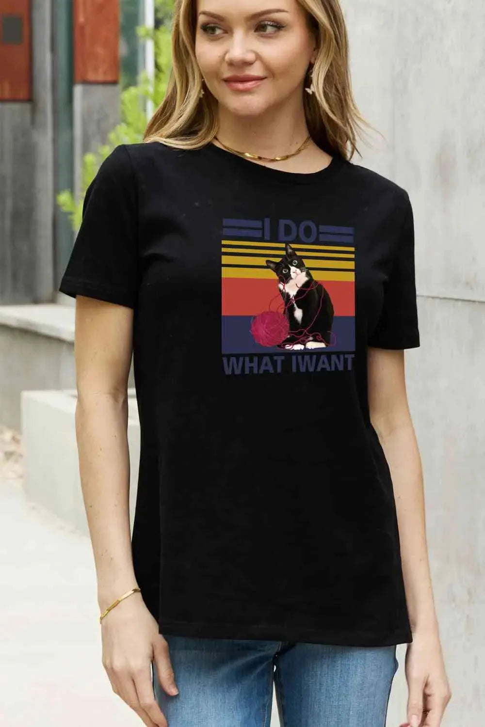 Simply Love Full Size I DO WHAT I WANT Graphic Cotton Tee Women's T-Shirts - Tophatter Daily Deals