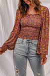 Floral Smocked Lantern Sleeve Blouse Blouses - Tophatter Daily Deals