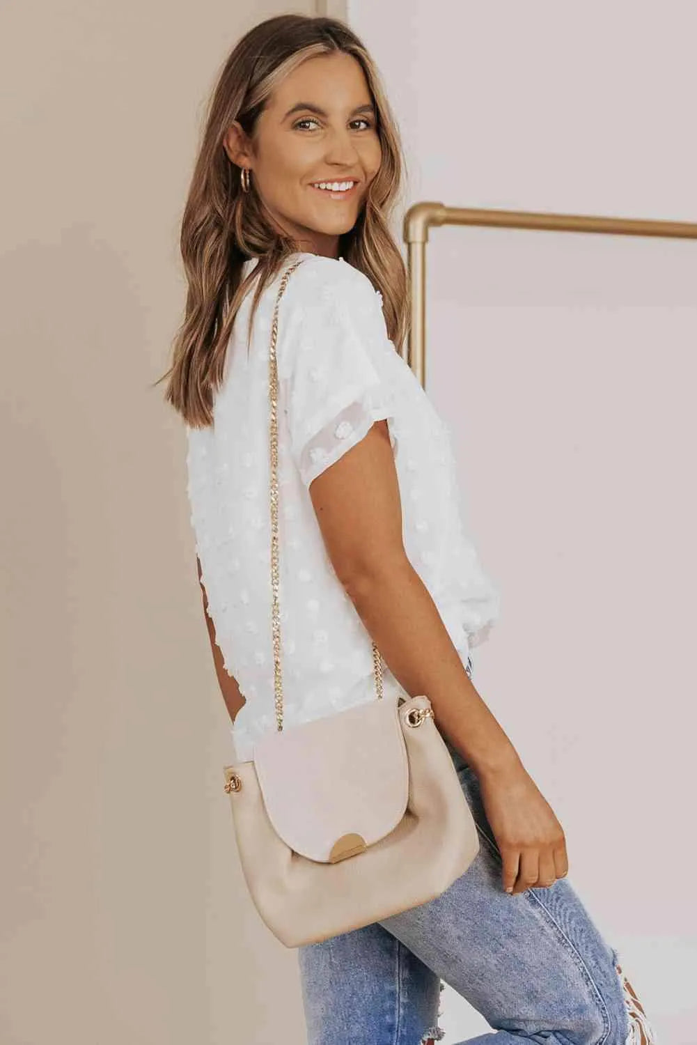 Swiss Dot Round Neck Blouse Blouses - Tophatter Daily Deals