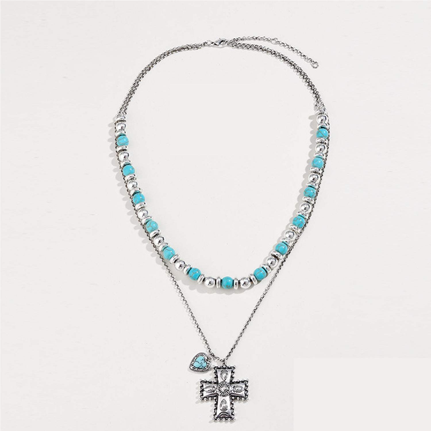 Artificial Turquoise Beaded Double-Layered Cross Necklace Necklaces - Tophatter Daily Deals