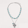 Artificial Turquoise Beaded Double-Layered Cross Necklace Necklaces - Tophatter Daily Deals