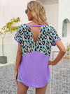 Leopard Waffle-Knit Short Sleeve Top Women's T-Shirts - Tophatter Daily Deals