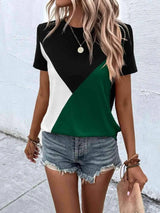 Color Block T-Shirt Green Women's T-Shirts - Tophatter Daily Deals