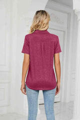 Curved Hem Johnny Collar Polo Shirt Blouses - Tophatter Daily Deals