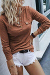 Half Snap Round Neck Long Sleeve T-Shirt Women's T-Shirts - Tophatter Daily Deals