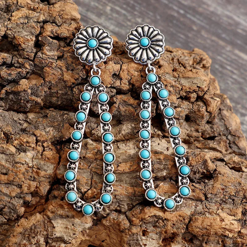 Flower Artificial Turquoise Teardrop Earrings Earrings - Tophatter Daily Deals