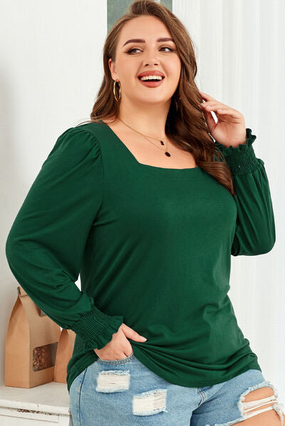 Plus Size Square Neck Lantern Sleeve T-Shirt Green Women's T-Shirts - Tophatter Daily Deals