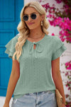 Eyelet Tie-Neck Flutter Sleeve Blouse Gum Leaf Blouses - Tophatter Daily Deals