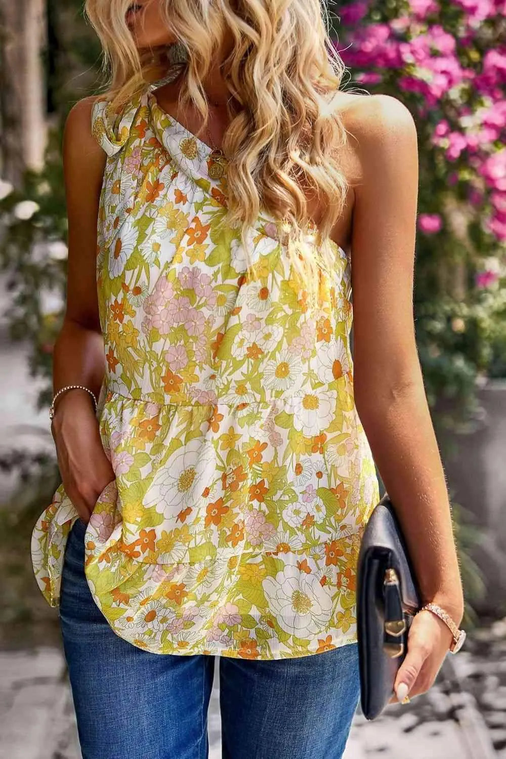 Printed One-Shoulder Tiered Top Blouses - Tophatter Daily Deals