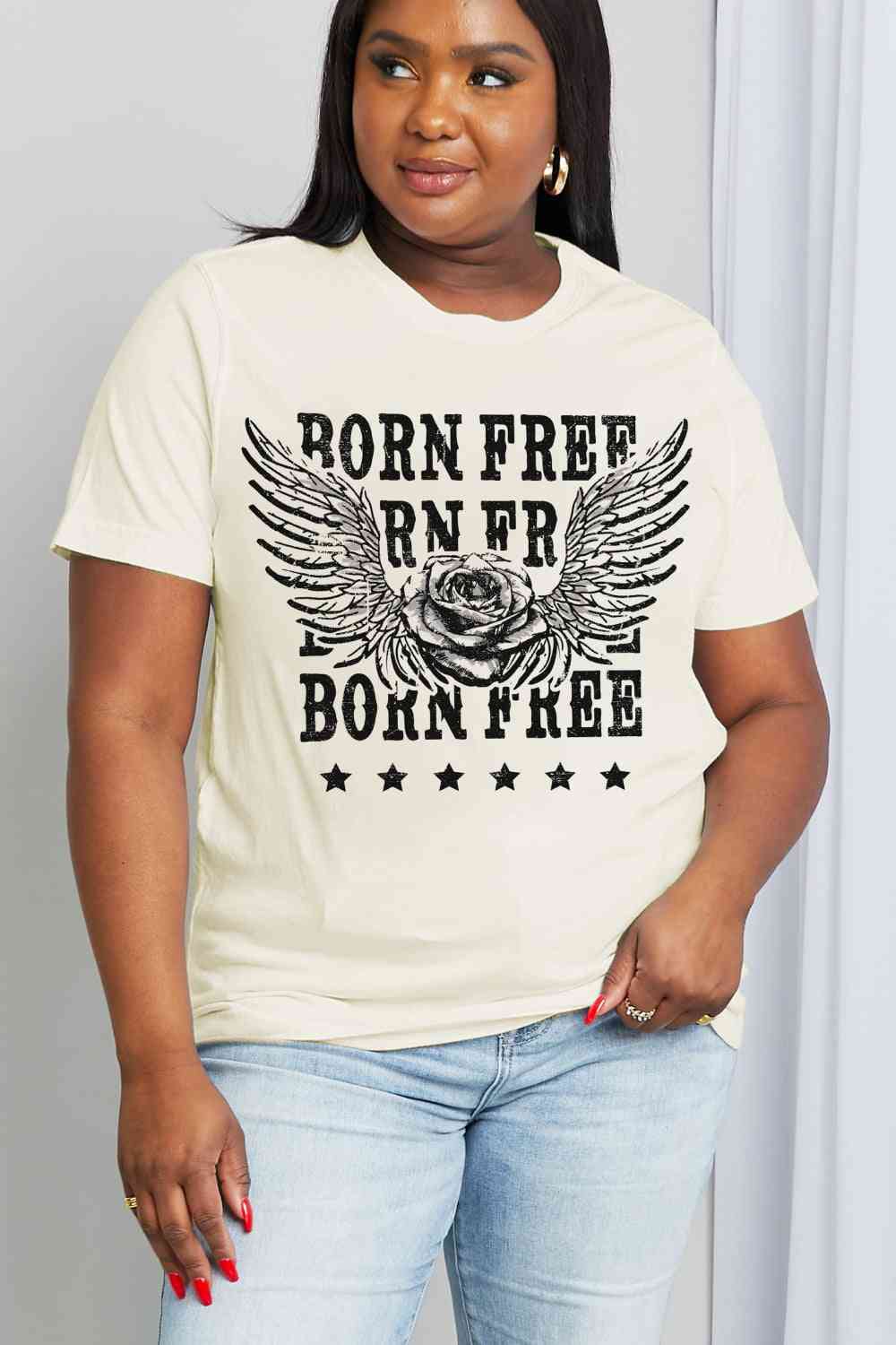 Simply Love Simply Love Full Size BORN FREE Graphic Cotton Tee Women's T-Shirts - Tophatter Daily Deals