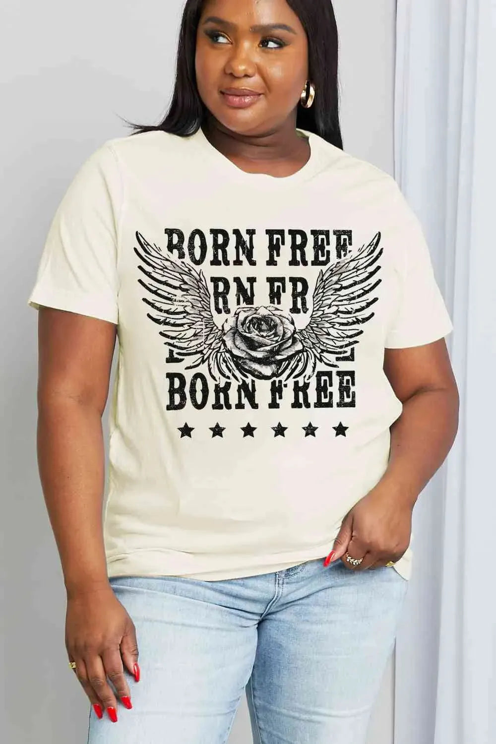 Simply Love Simply Love Full Size BORN FREE Graphic Cotton Tee Women's T-Shirts - Tophatter Daily Deals
