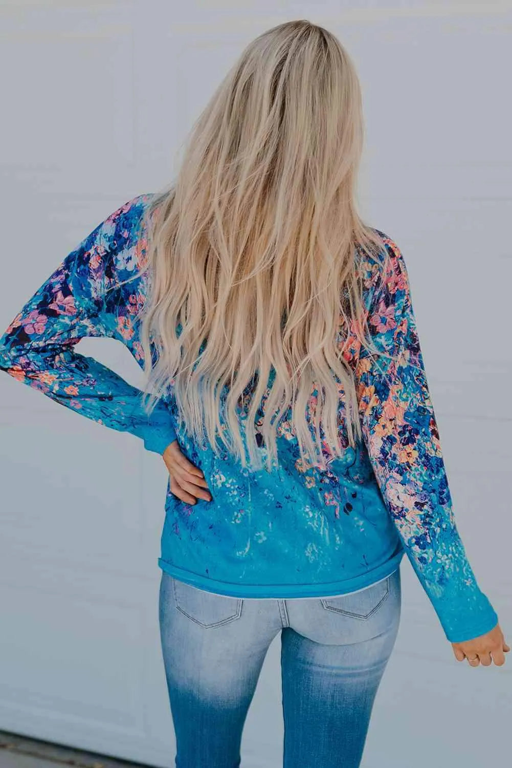 Floral V-Neck Long Sleeve Top Blouses - Tophatter Daily Deals