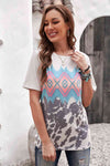 Printed Round Neck Tunic Tee Multicolor Women's T-Shirts - Tophatter Daily Deals