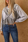 Double Take Exposed Seam Round Neck Cropped Top Light Gray Blouses - Tophatter Daily Deals