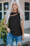 Ribbed Round Neck Cutout Top Women's T-Shirts - Tophatter Daily Deals