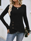 Buttoned Tulip Hem Long Sleeve T-Shirt Black Women's T-Shirts - Tophatter Daily Deals