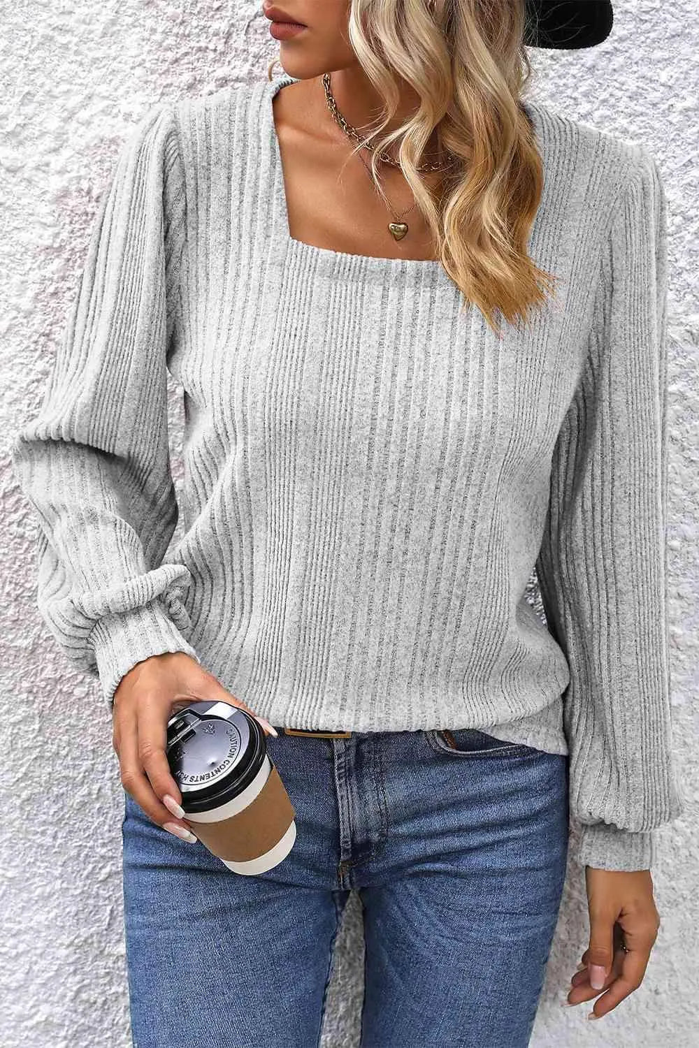 Square Neck Puff Sleeve Blouse Blouses - Tophatter Daily Deals