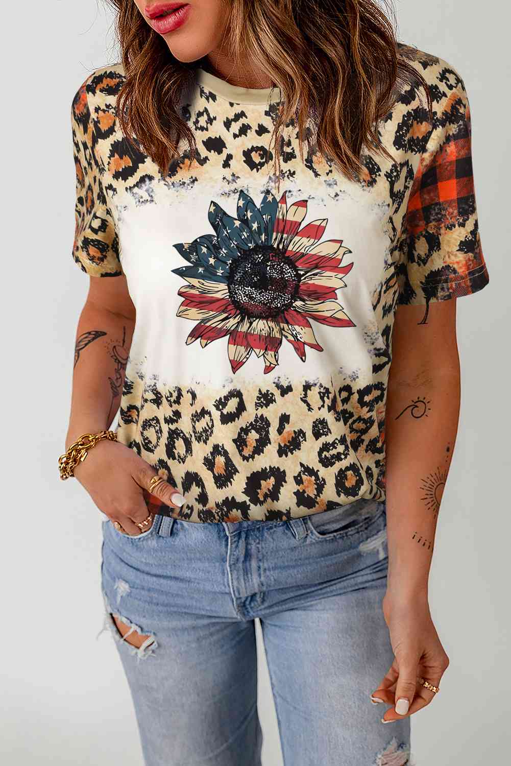 Leopard Plaid Floral Tee Shirt Leopard Women's T-Shirts - Tophatter Daily Deals